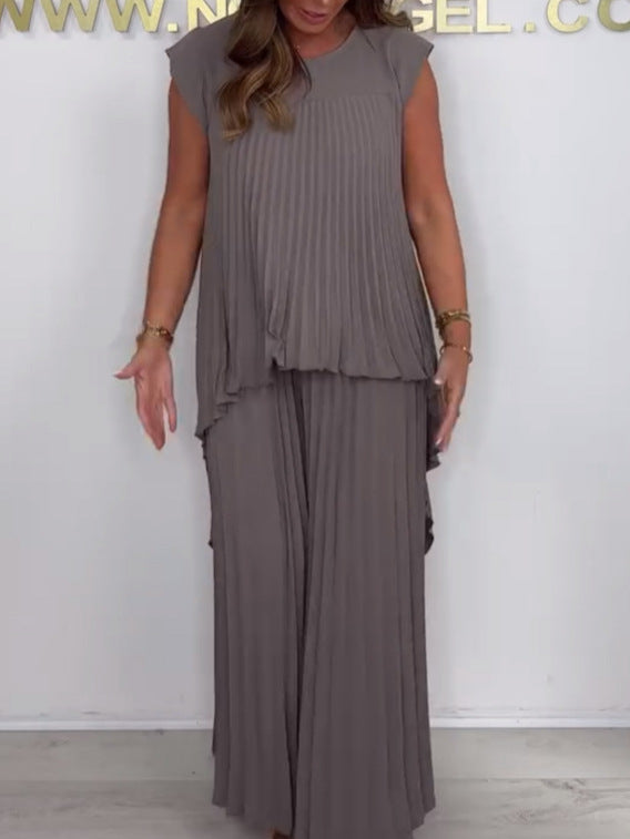 Nelia™ - Ensemble Décontracté avec Top Midi à Manches Courtes et Pantalon à Taille Élastique