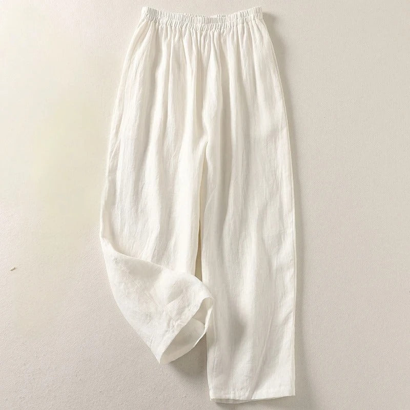 Arelise - Pantalon femme fluide en coton-lin à taille élastique