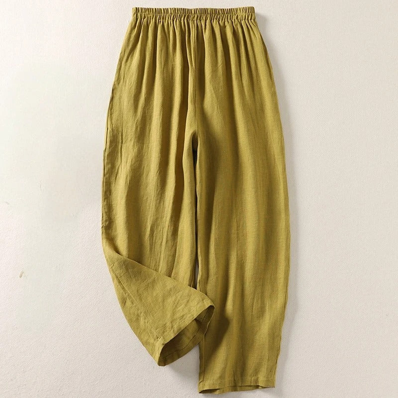 Arelise - Pantalon femme fluide en coton-lin à taille élastique