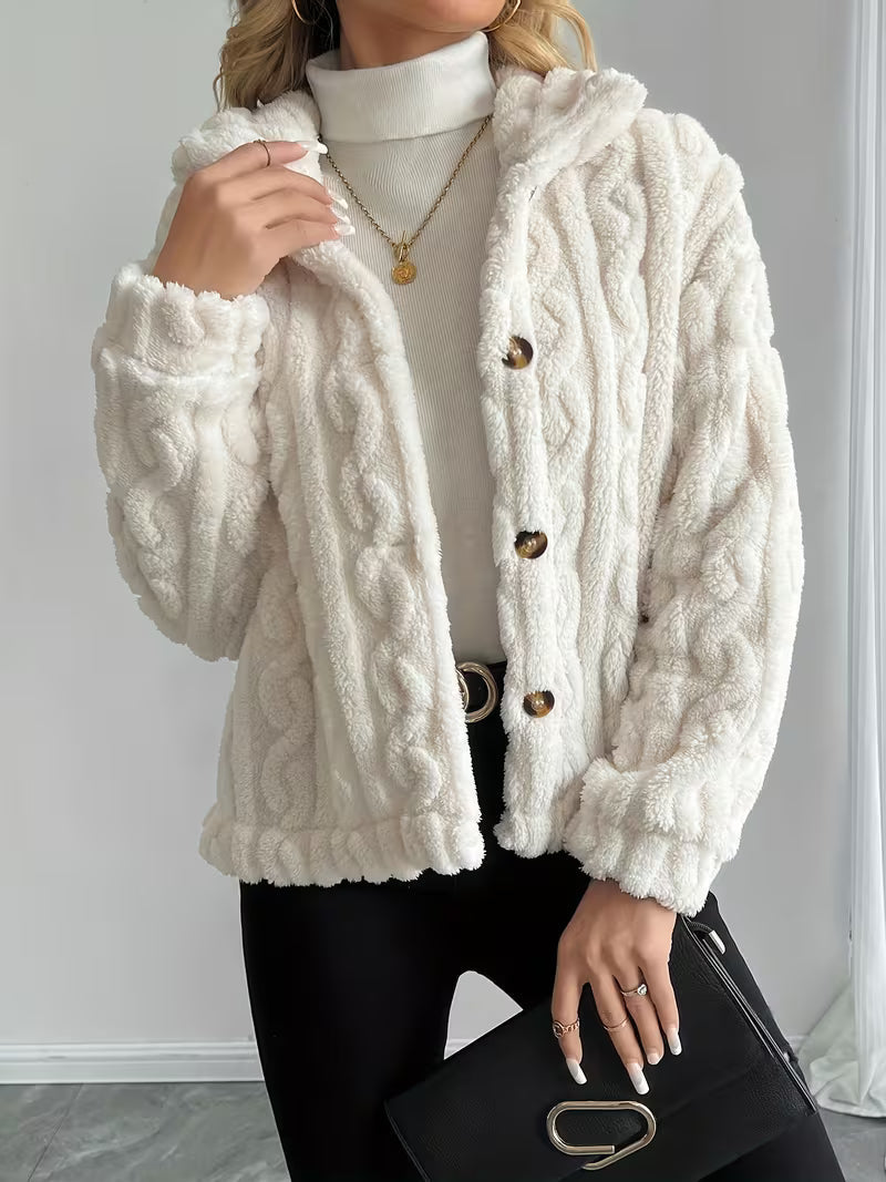 Nelle - Veste teddy femme texturée à boutons