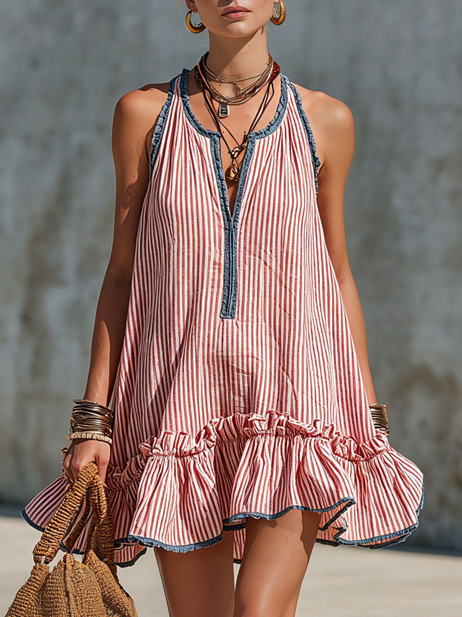 Merova - Robe mini avec col halter et détails volantés