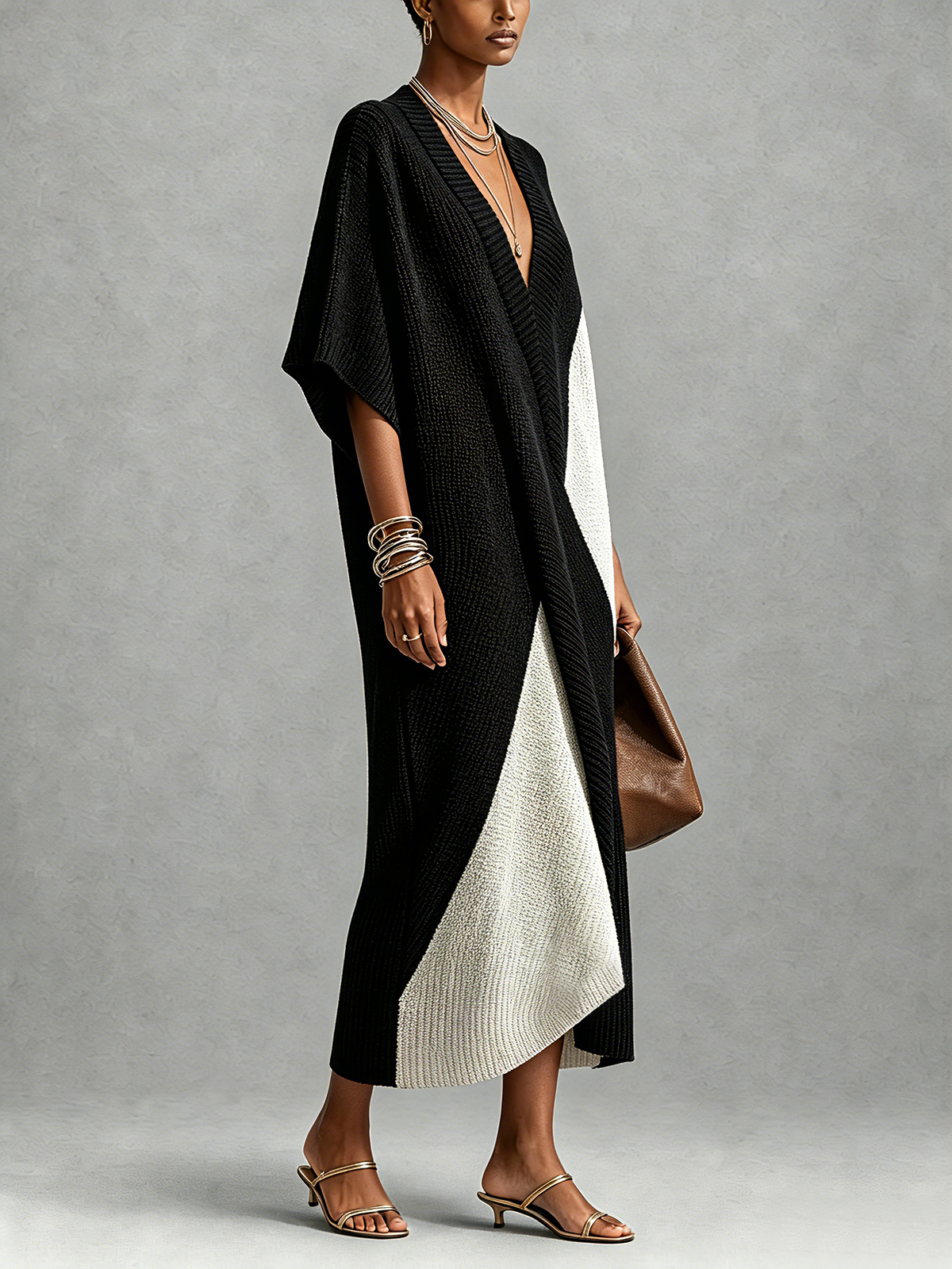 Babettenow - Robe midi femme bicolore noir et ivoire
