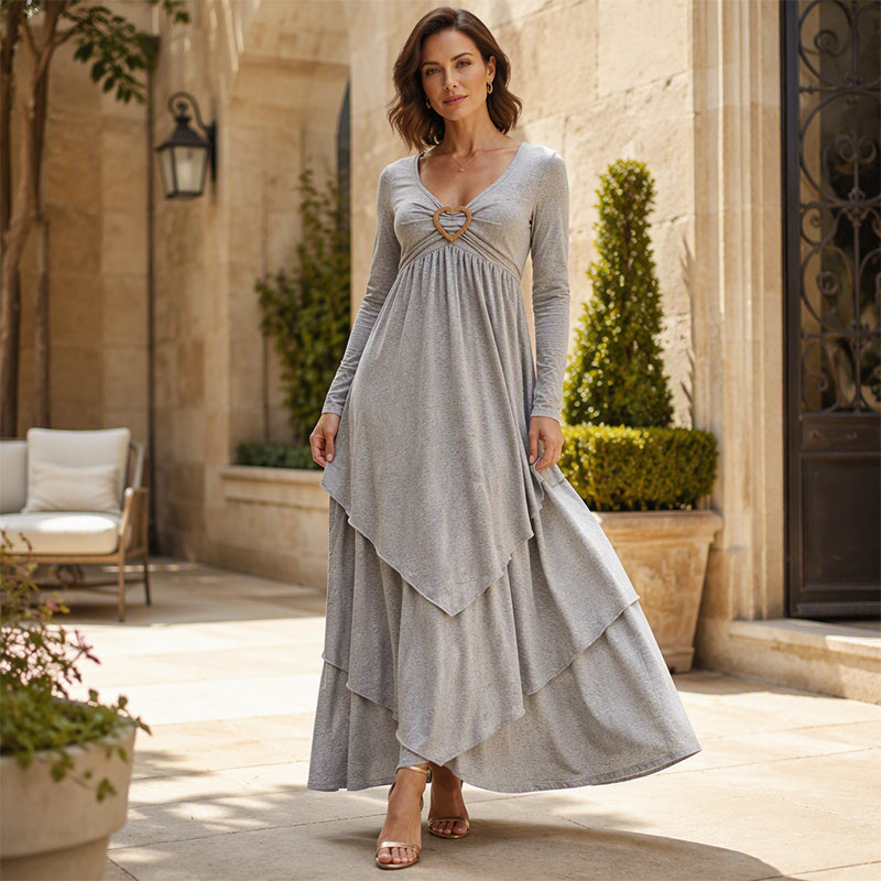 Joline - Robe midi femme superposée avec détail cœur
