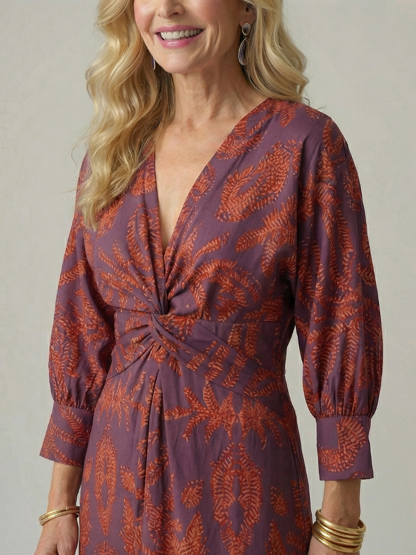 Falune™ - Robe femme midi croisée imprimée taille cintrée élégante