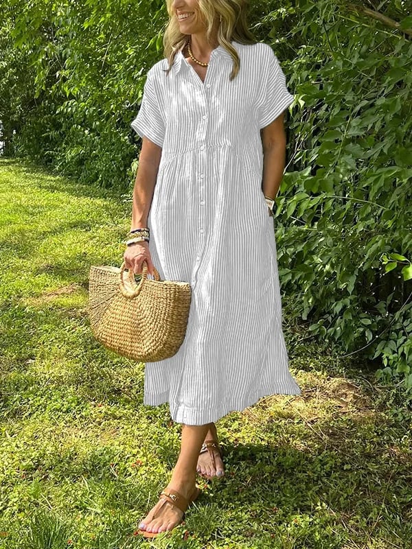 Melania™ - Robe chemise rayée avec revers et boutons | Avec poches fonctionnelles