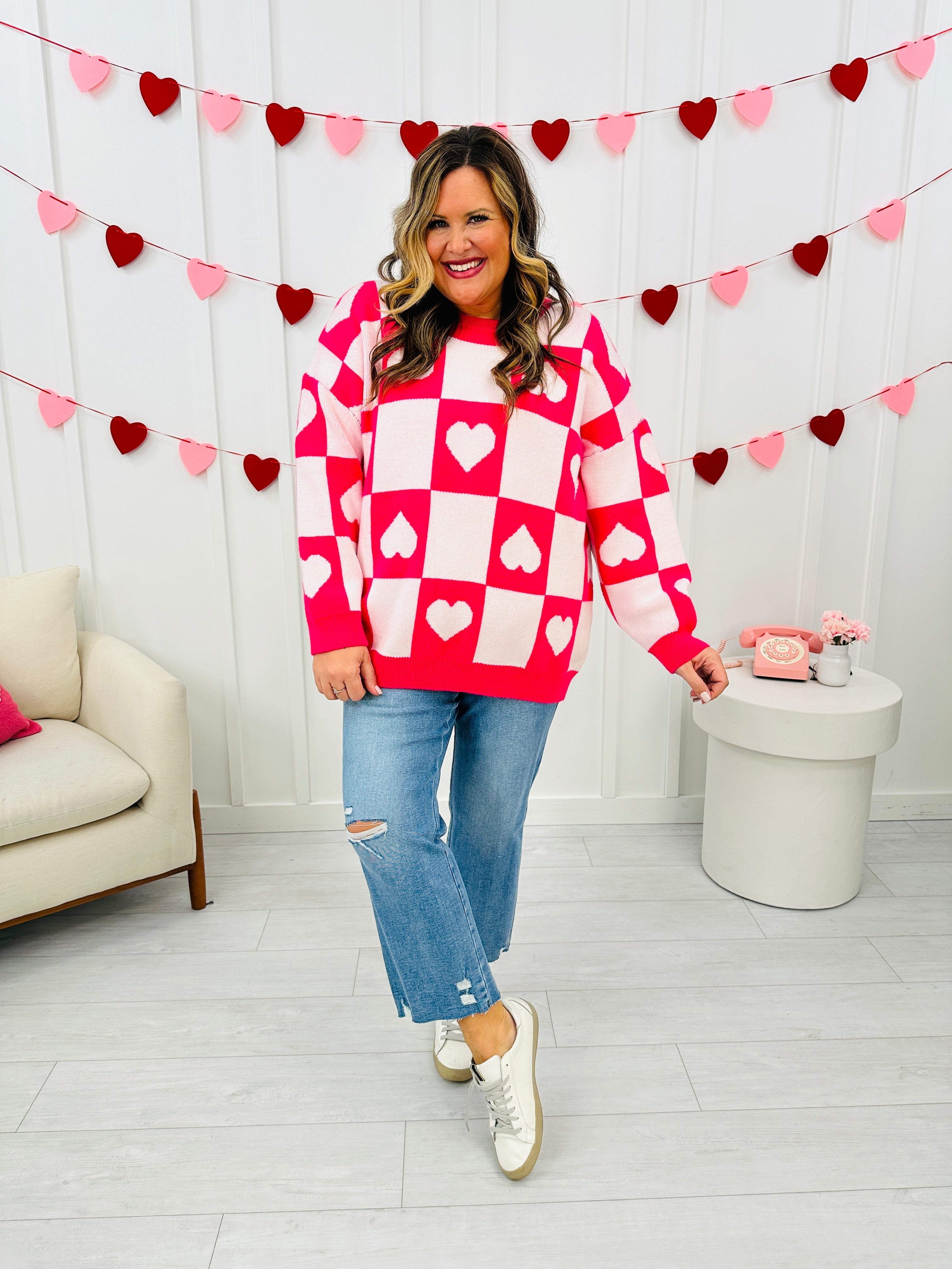 Ottilie™ - Pull Saint-Valentin à Cœurs Carreaux