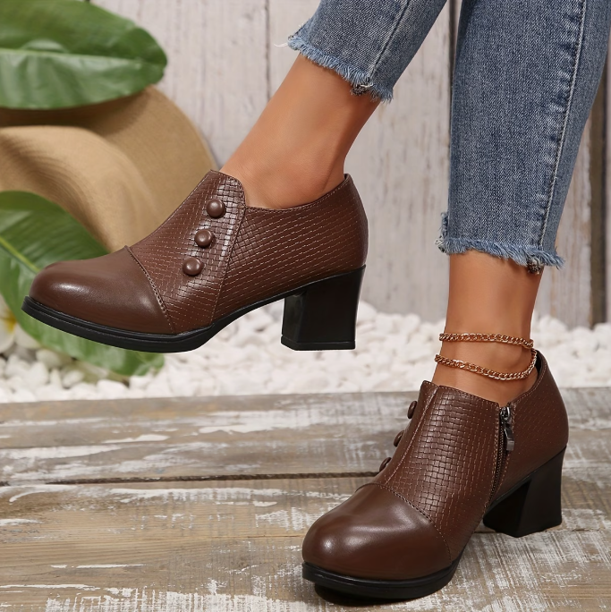 Riëtte - Escarpins femme à talon bloc et fermeture éclair