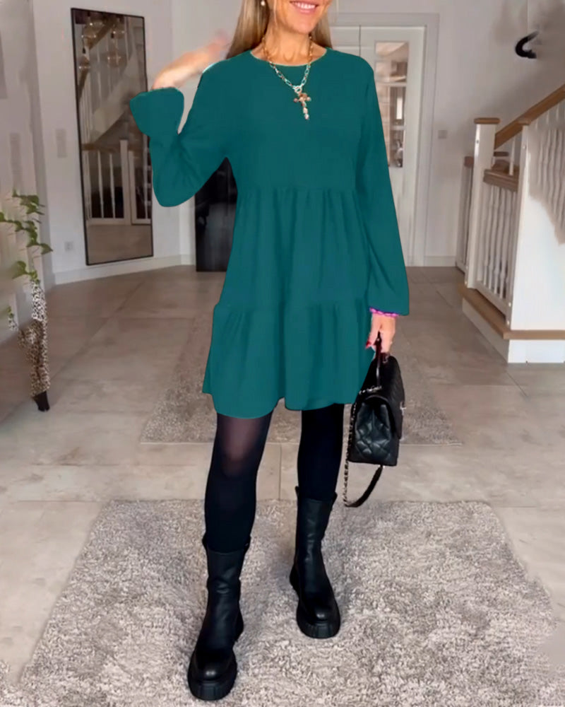 Aïda™ - Robe Rétro Simple à Manches Longues