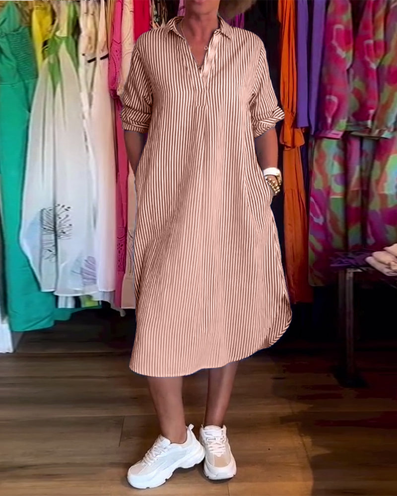 Cato™ - Robe Chemise Rayée à Col Revers