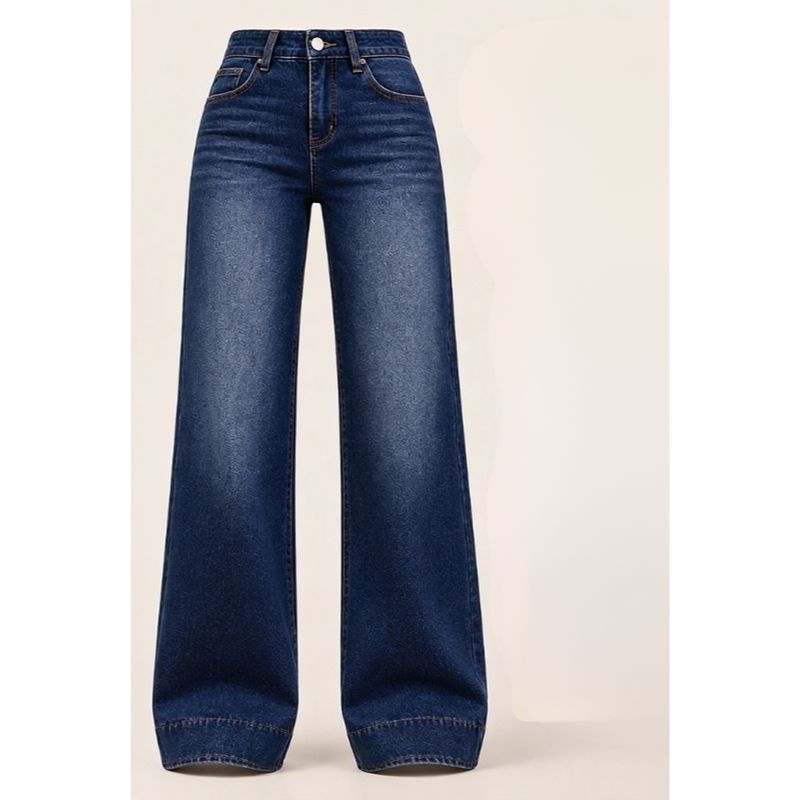 Azeline - Jean large femme à taille haute en denim style décontracté