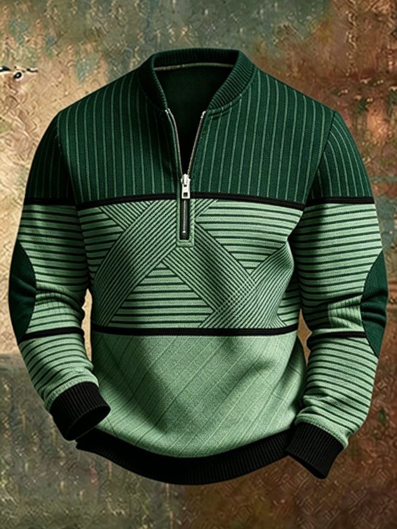 Nathan - Pull homme à col montant avec demi-zip graphique
