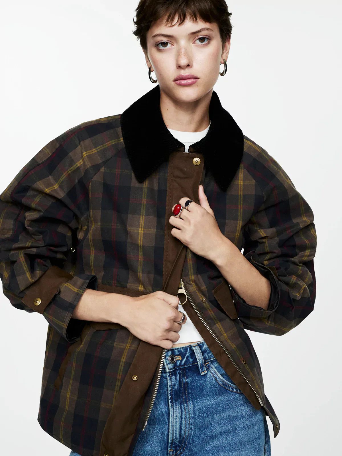 Jolijn™ - Veste Droite en Carreaux pour Femmes