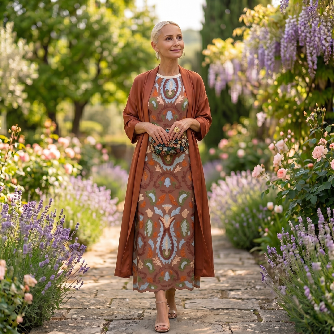 Dorynna - Ensemble Femme : Robe Longue Imprimée avec Gilet Assorti