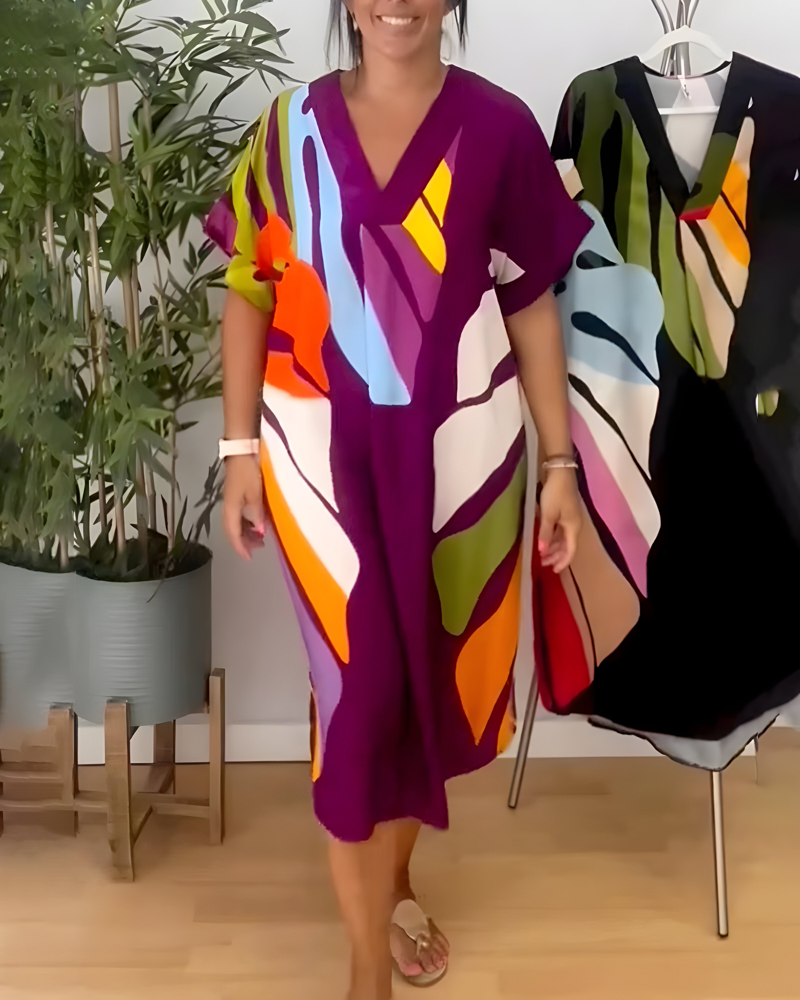 Nerissa™ - Robe décontractée à imprimé feuillage coloré pour un style frais et naturel