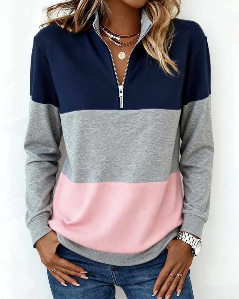 Dorinavelle - Sweat Colorblock Zippé au Confort Décontracté