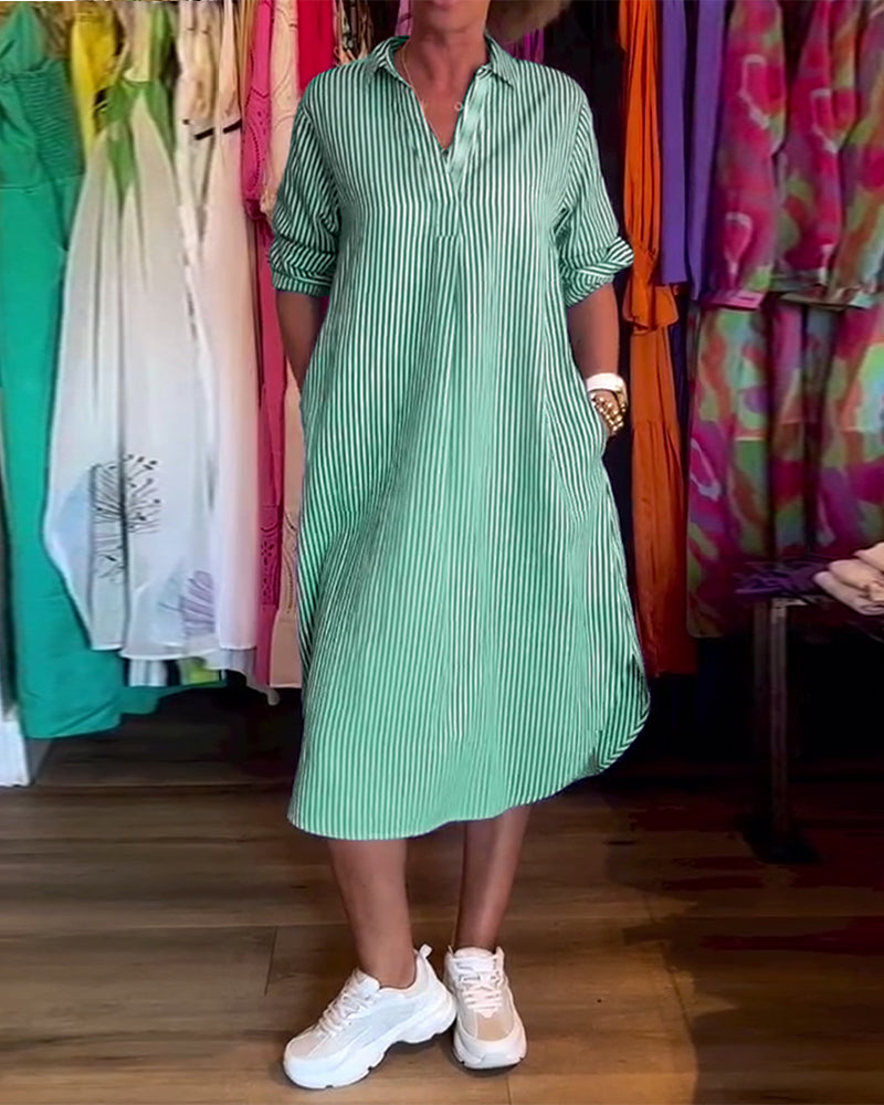 Cato™ - Robe Chemise Rayée à Col Revers