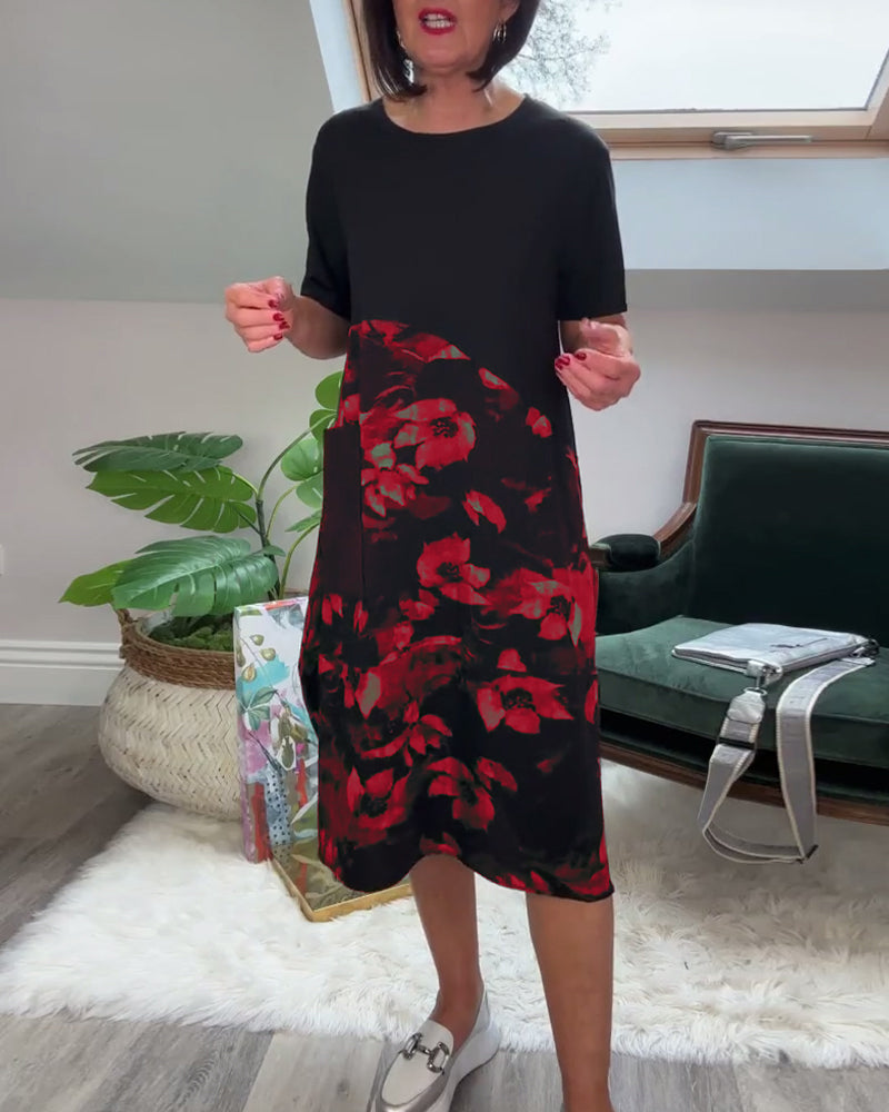 Fien™ - Robe Décontractée Patchwork à Imprimé Fleuri