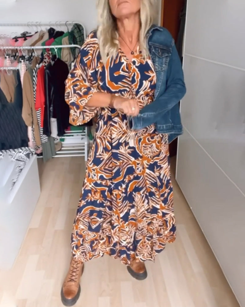 Roxane - Robe Maxi à Col V Imprimé