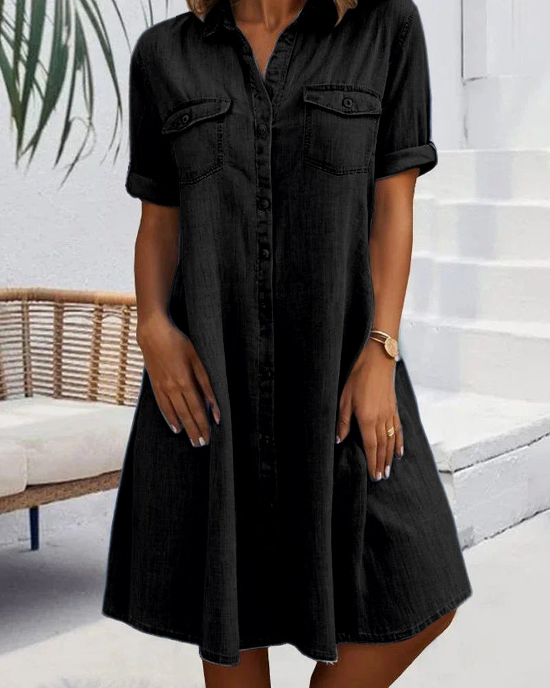 Evelina™ - Robe Midi à Col Revers et Bouton
