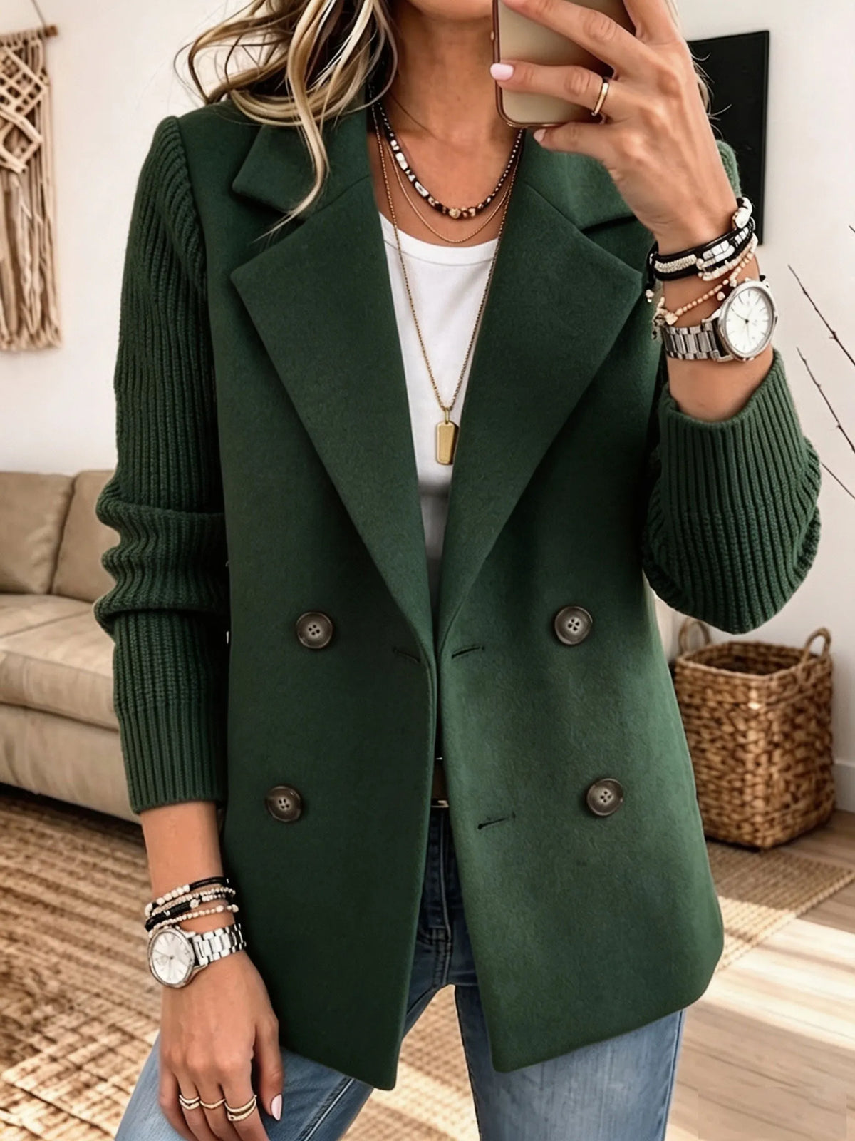 Marjanne - Veste femme élégante à manches en tricot côtelé