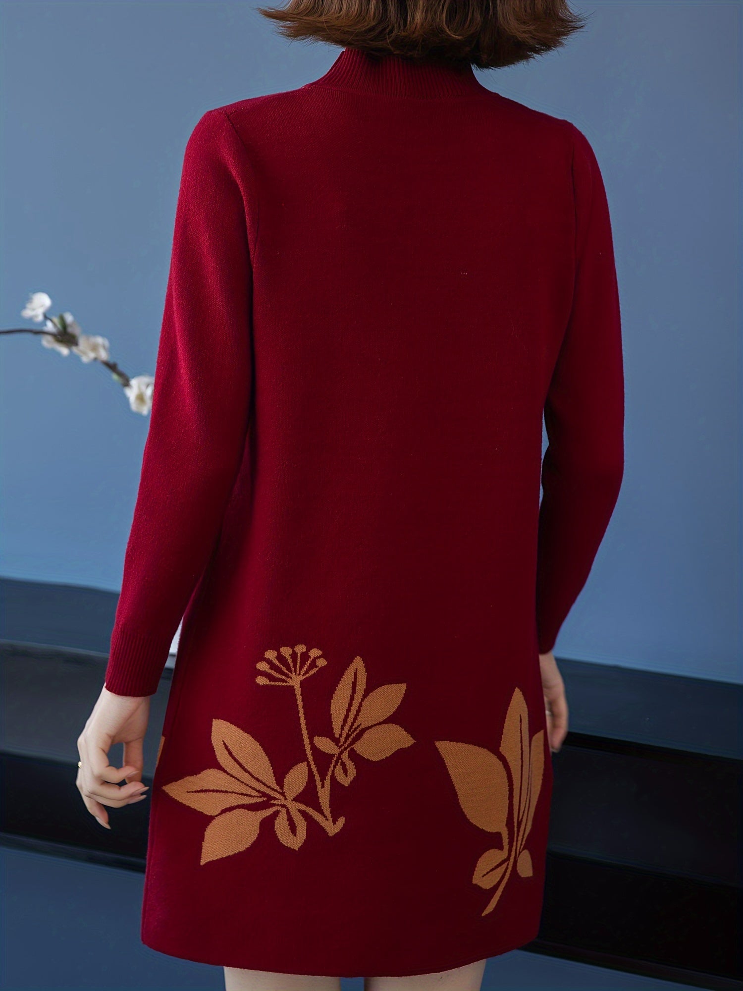 Lourdes™ - Robe pull fleurie élégante à col rond