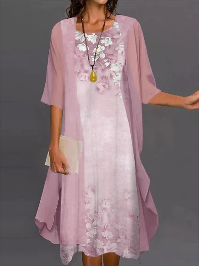 Nesoria™ - Ensemble robe femme deux pièces à imprimé floral style élégant
