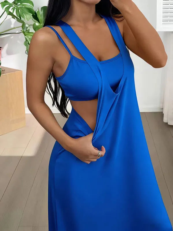 Dorissa - Robe longue femme effet deux pièces avec découpes latérales