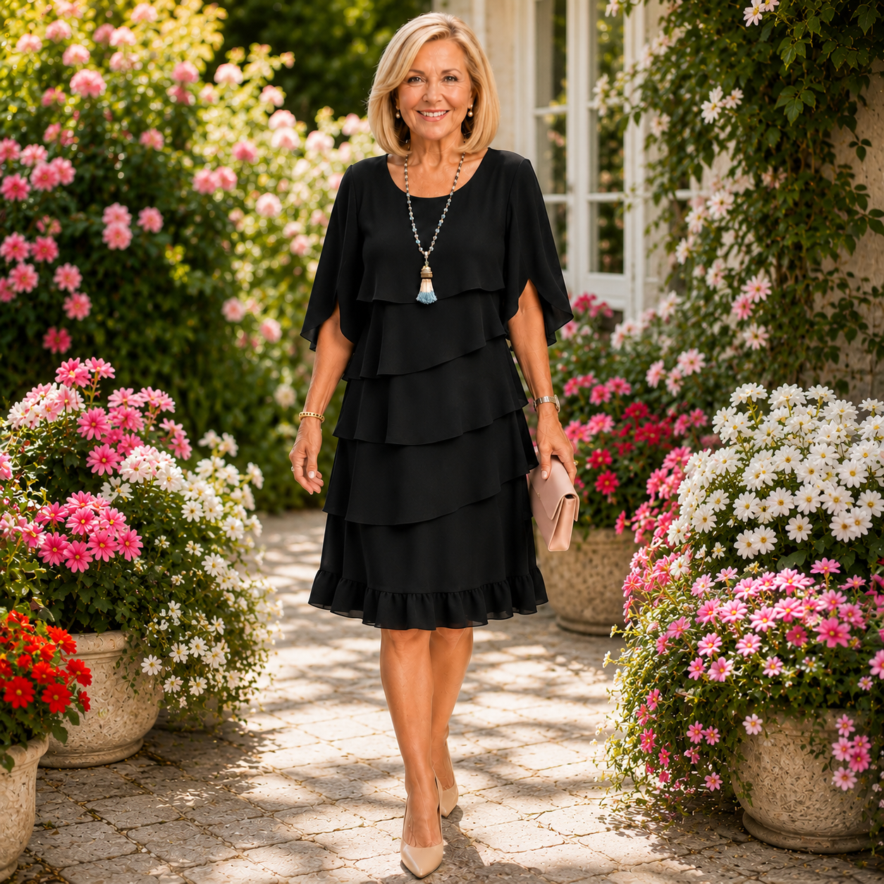 Helisette - Robe femme élégante à volants superposés
