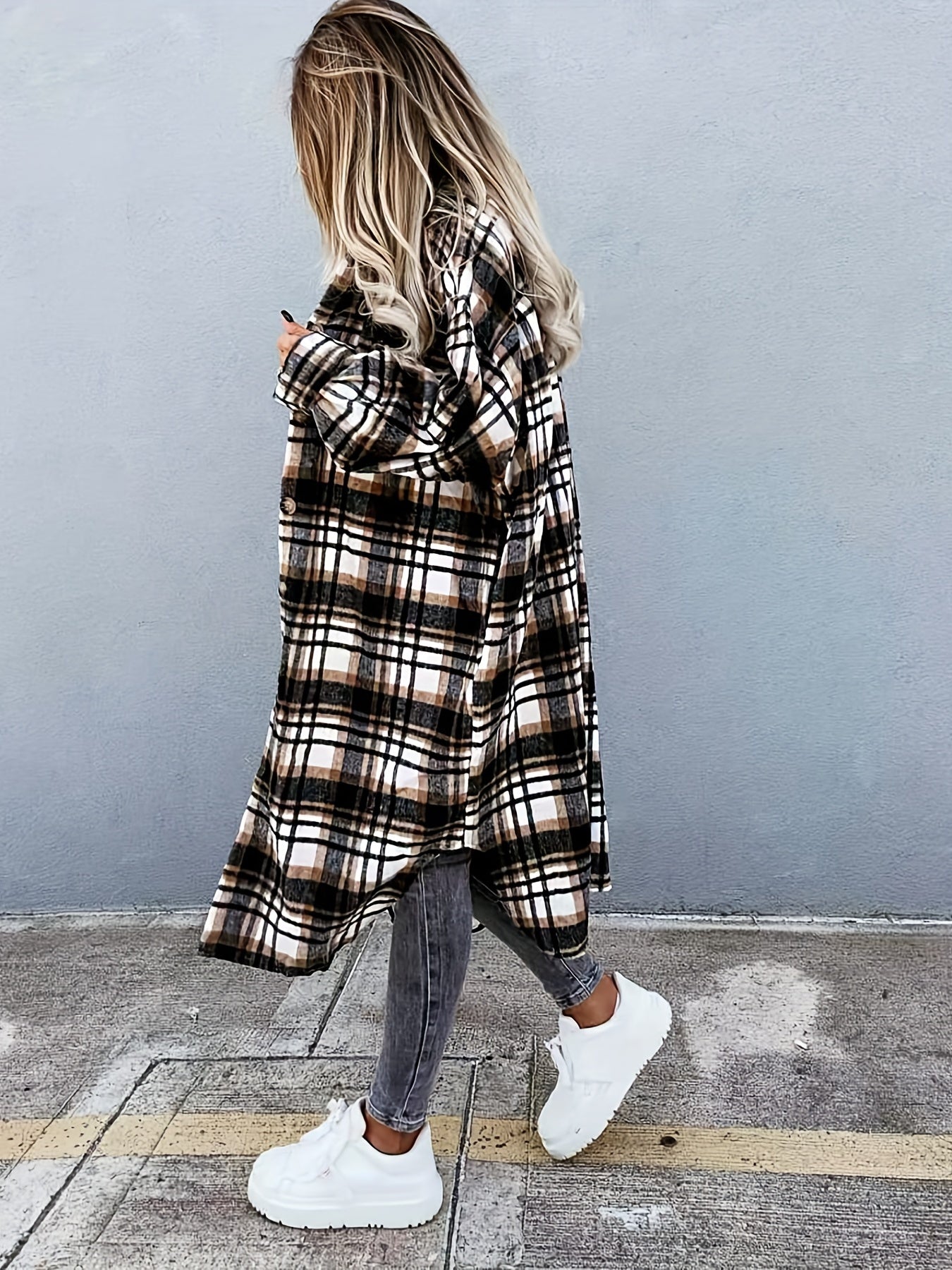 Evelora™ - Veste Longue à Imprimé Carreaux pour Femmes