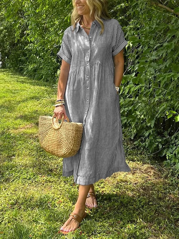 Melania™ - Robe chemise rayée avec revers et boutons | Avec poches fonctionnelles