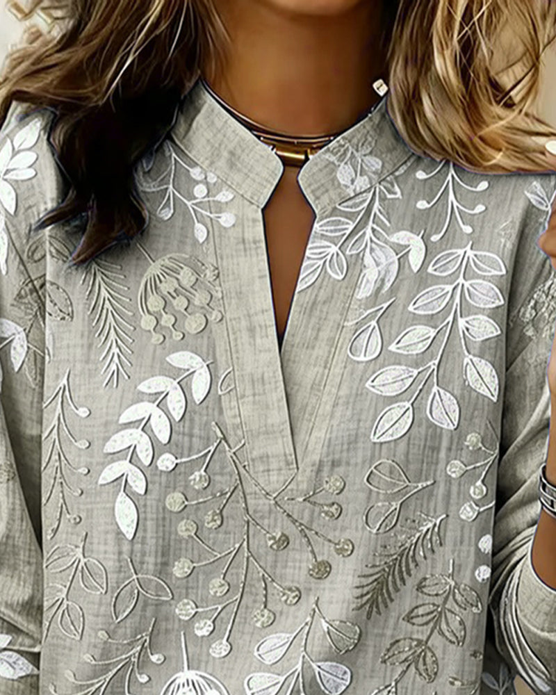 Drynora™ - Blouse femme imprimée florale col ouvert manches longues style élégant