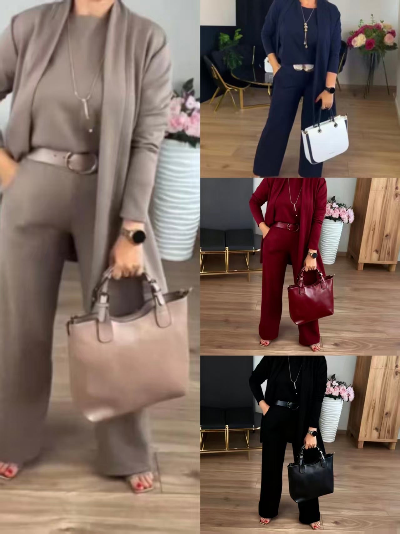 Erisandra™ - Ensemble 3 pièces élégant avec cardigan long, top et pantalon