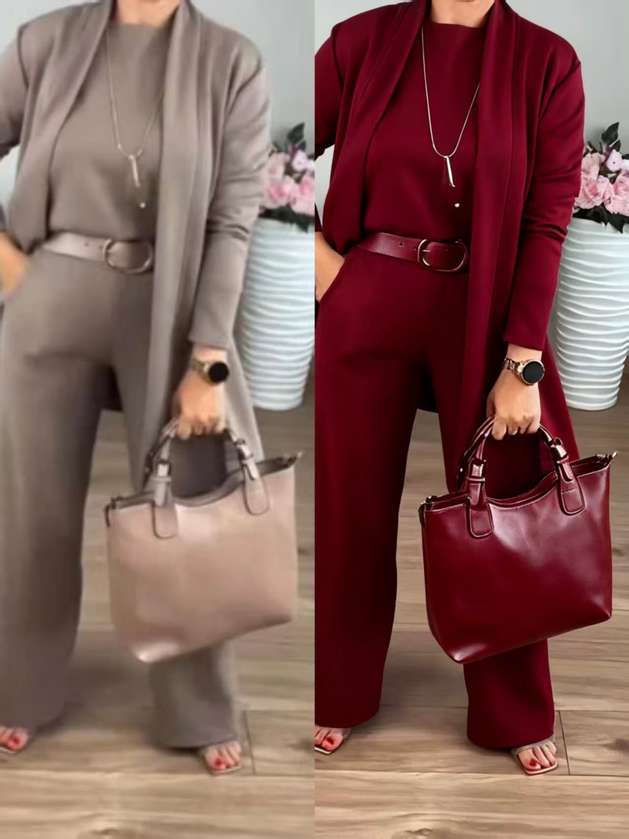 Erisandra™ - Ensemble 3 pièces élégant avec cardigan long, top et pantalon