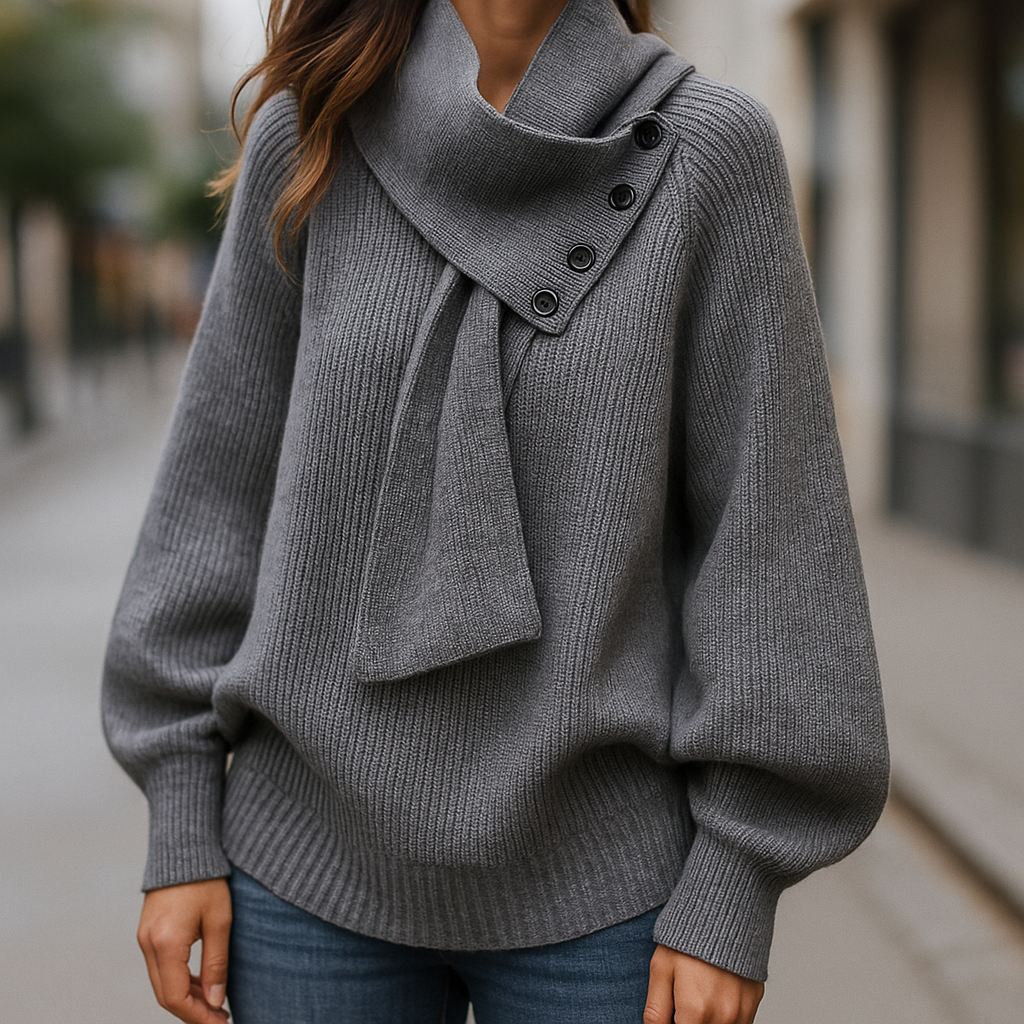 Selvarina - Pull Élégant à Col Écharpe