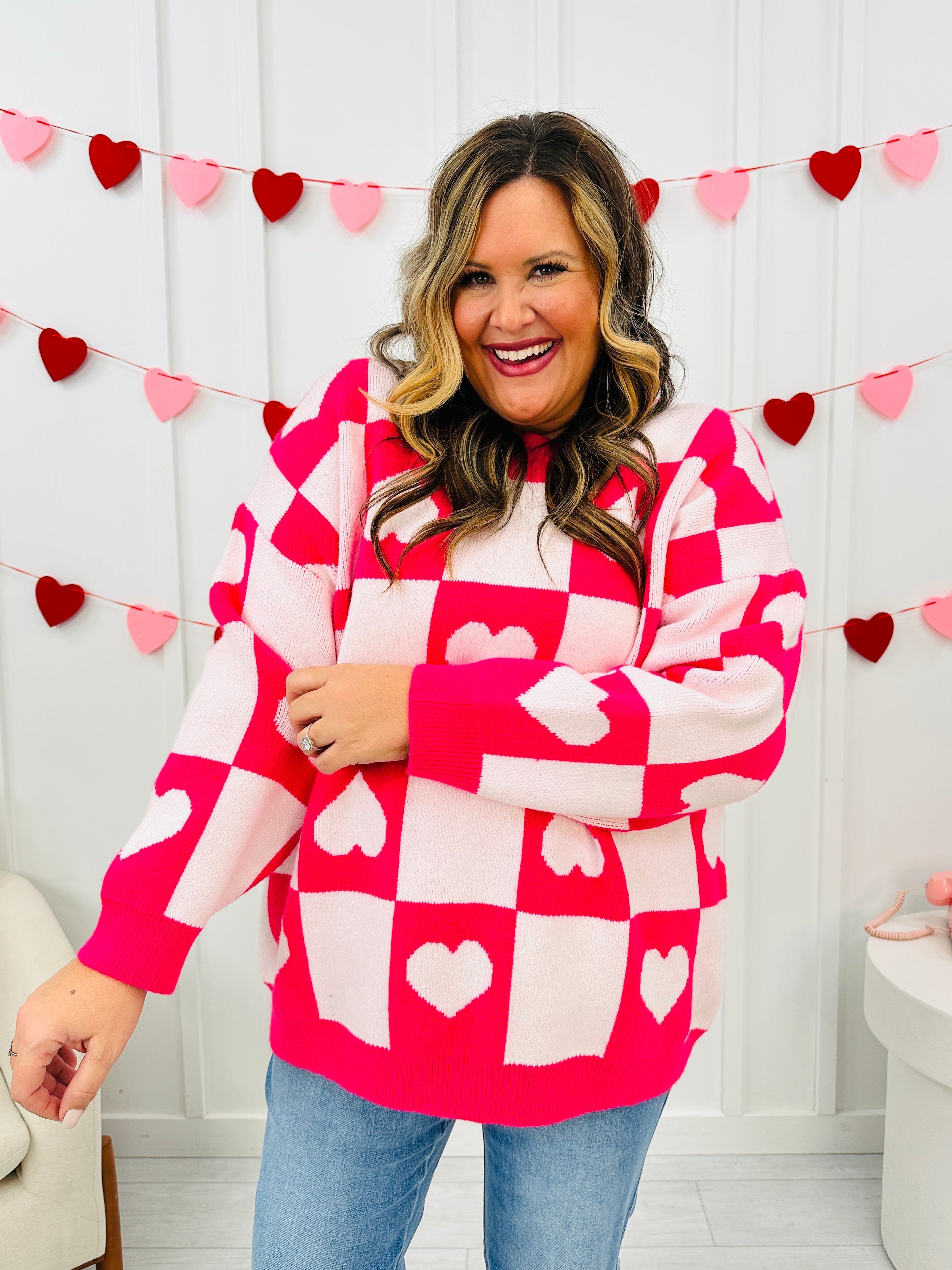 Ottilie™ - Pull Saint-Valentin à Cœurs Carreaux