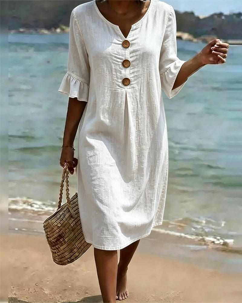 Fynorae™ - Robe femme en jean manches volants coupe fluide été plage