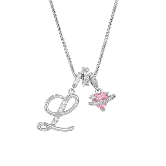 Carmelle™ - Collier Initiale Avec Cœur Rose Brillant