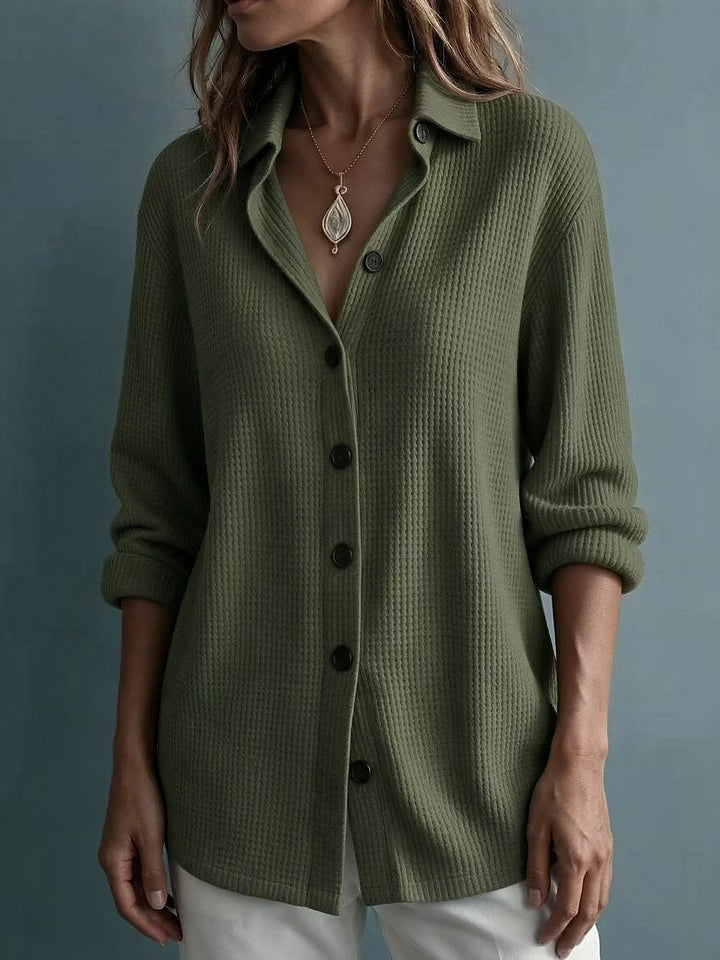Leentje - Chemise femme en maille texturée à col et boutons