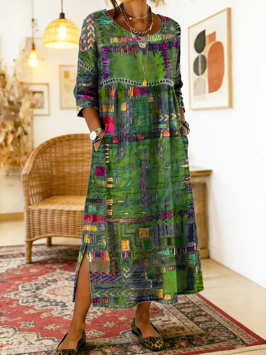 Lunethra™ - Robe Denim Patchwork Ethnique Femme