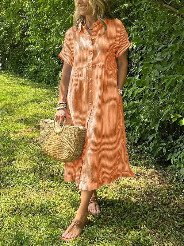 Melania™ - Robe chemise rayée avec revers et boutons | Avec poches fonctionnelles
