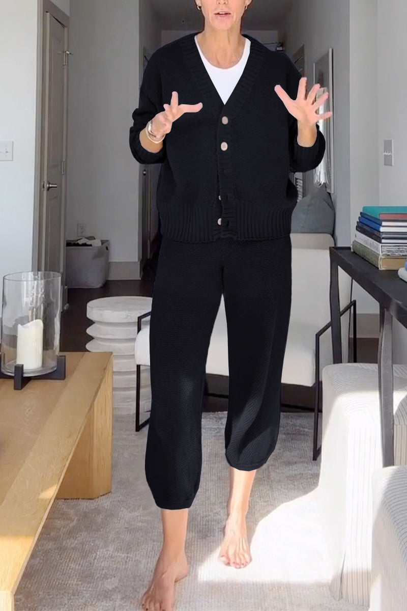 Marielle™ - Ensemble décontracté femme à col en V et texture gaufrée