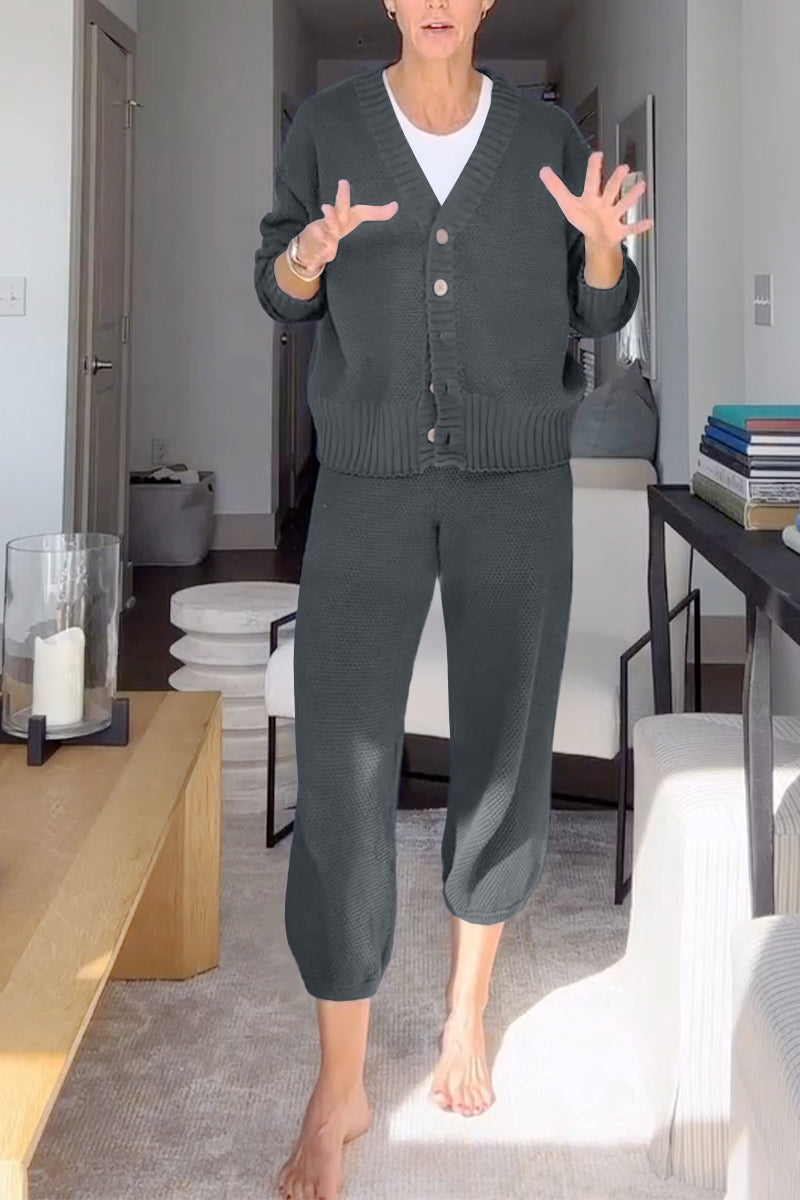 Marielle™ - Ensemble décontracté femme à col en V et texture gaufrée