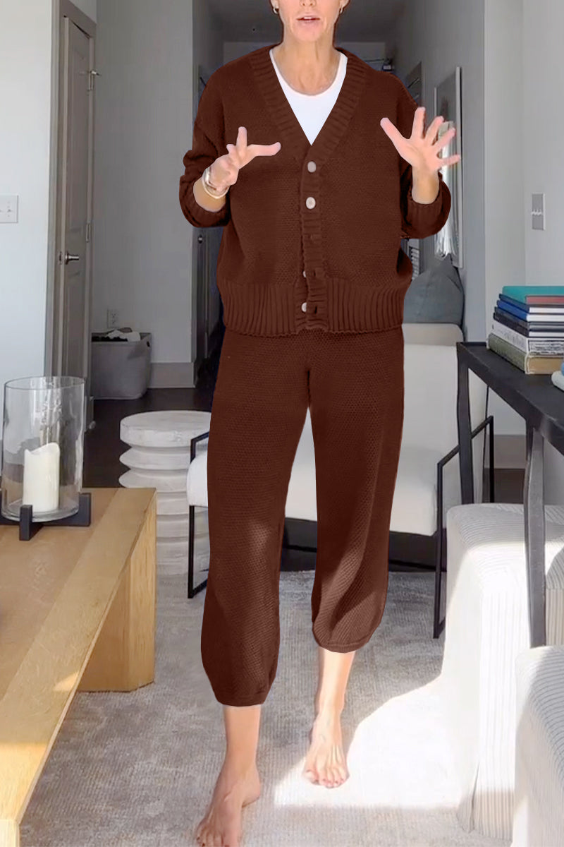 Marielle™ - Ensemble décontracté femme à col en V et texture gaufrée