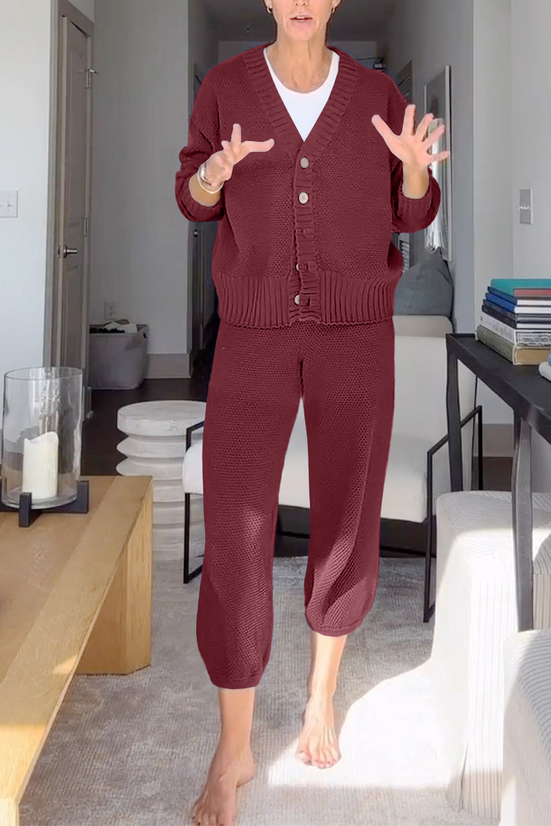 Marielle™ - Ensemble décontracté femme à col en V et texture gaufrée
