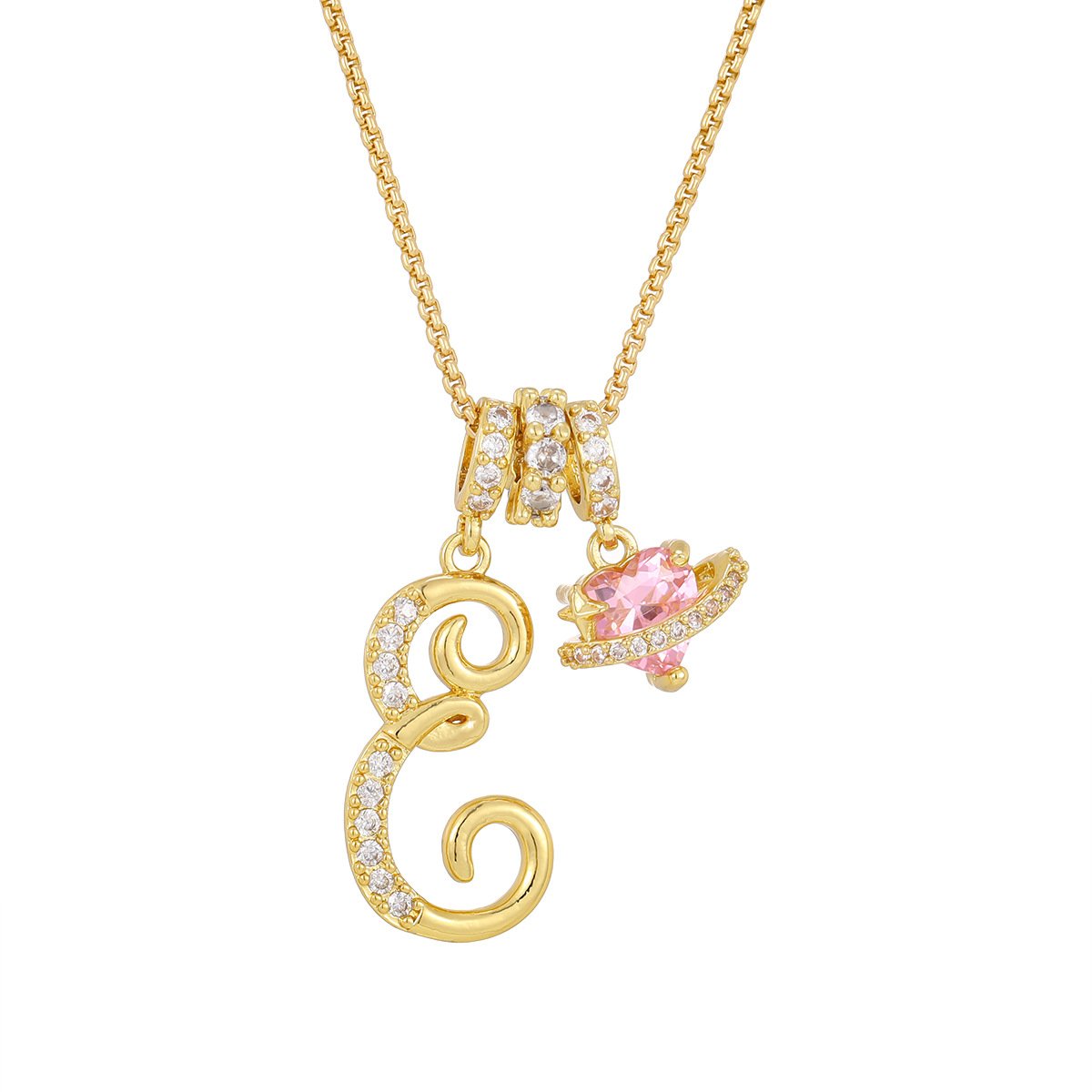 Carmelle™ - Collier Initiale Avec Cœur Rose Brillant