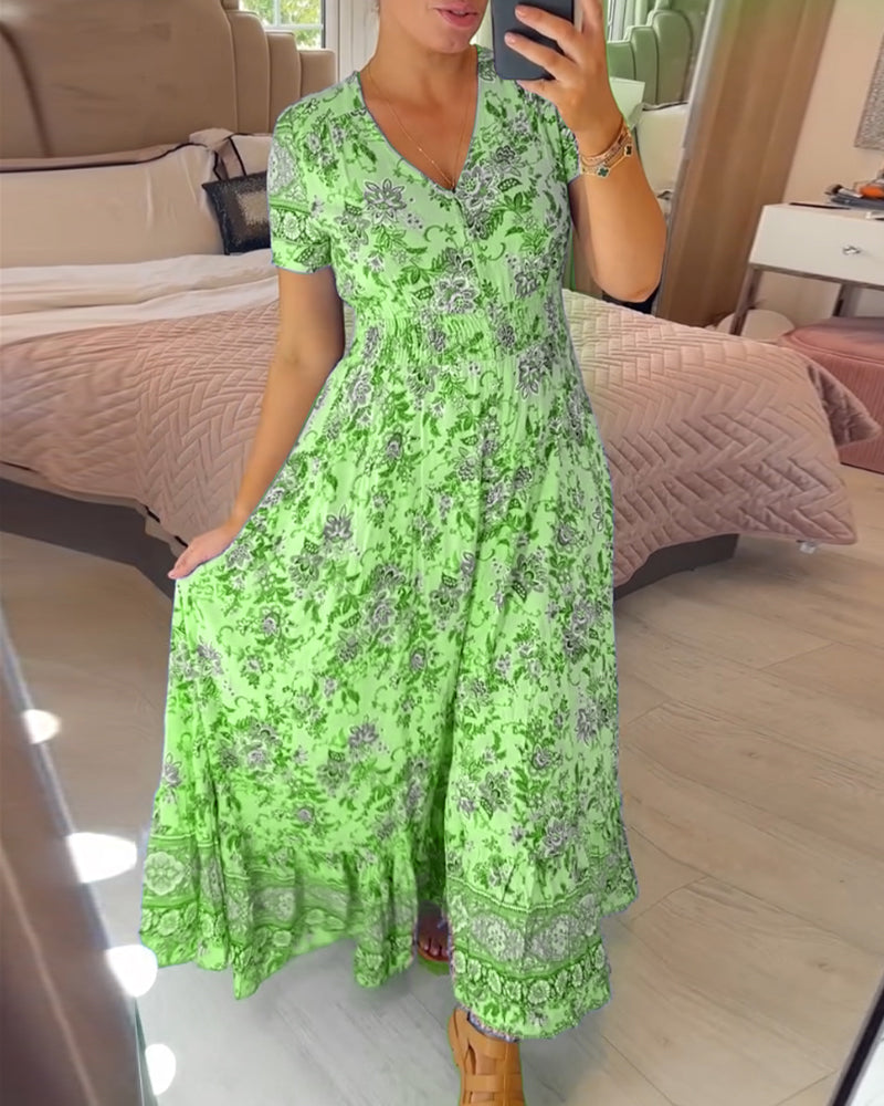 Denise™ - Robe Maxi à Imprimé Floral et Décolleté en V