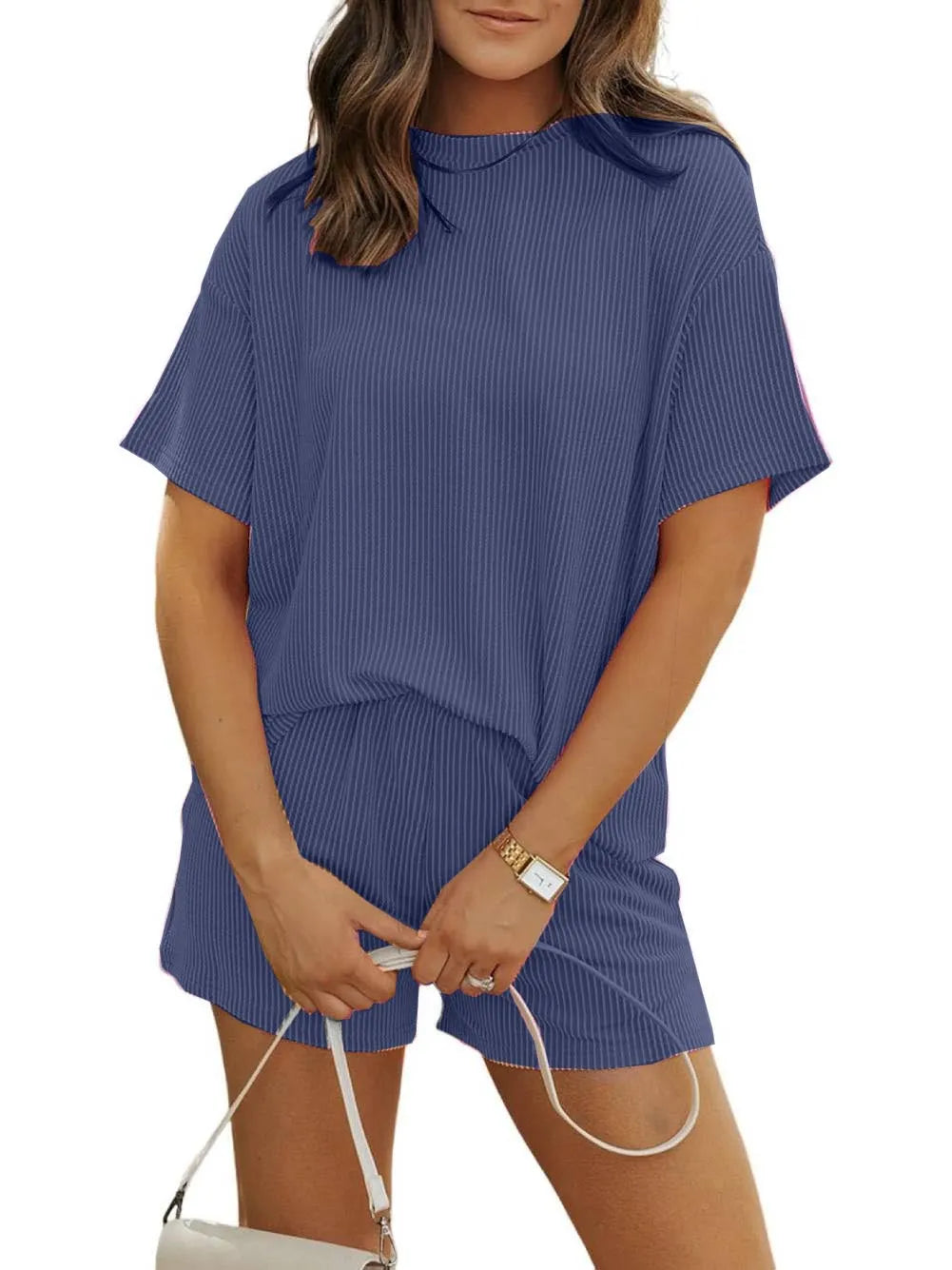 Irina™ - Ensemble à Shorts Texturés Côtelé avec Col Rond