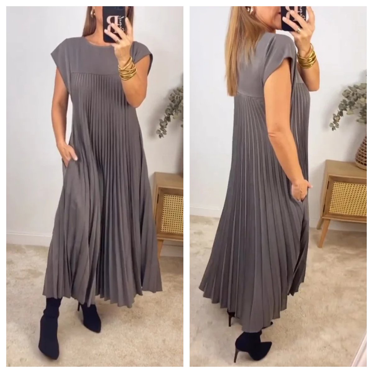 Mara™ - Robe Plissée Femme avec Détails de Couleur