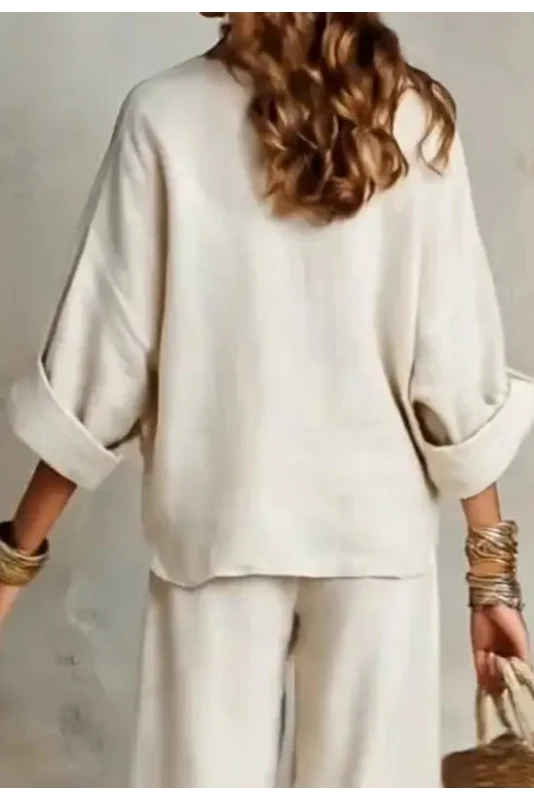 Annemarie - Ensemble femme col V avec pantalon large