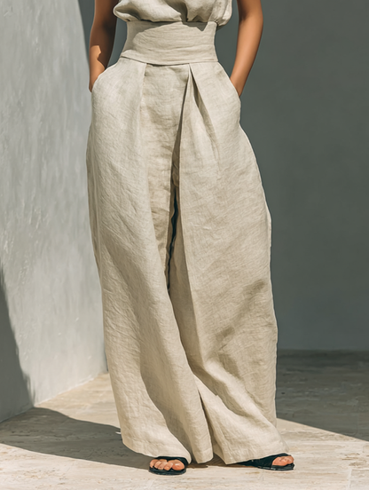 Fynelle™ - Ensemble Élégant Sans Manches & Pantalon Large Femme